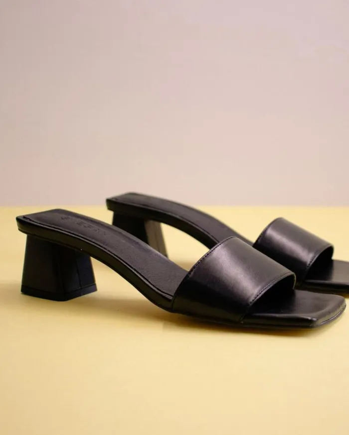 ALOHAS Mules Women Squared 8211 Black Vegan Leather Sandals