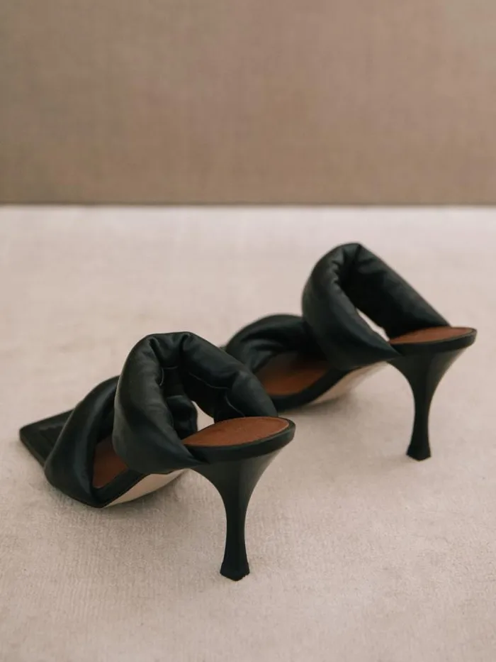 ALOHAS Mules Women Twist Strap 8211 Black Leather Sandals