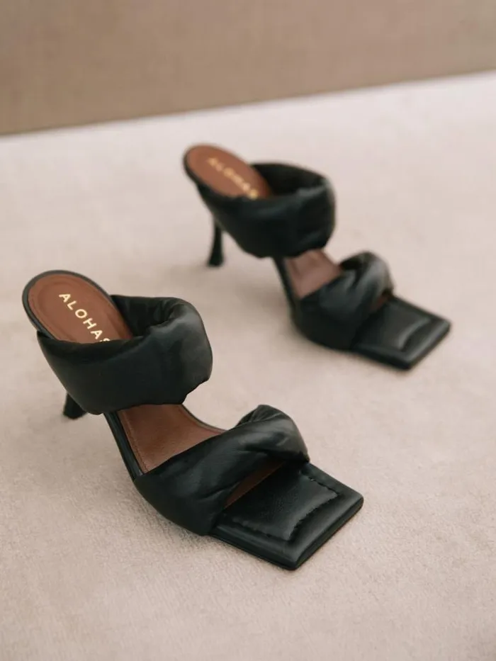 ALOHAS Mules Women Twist Strap 8211 Black Leather Sandals
