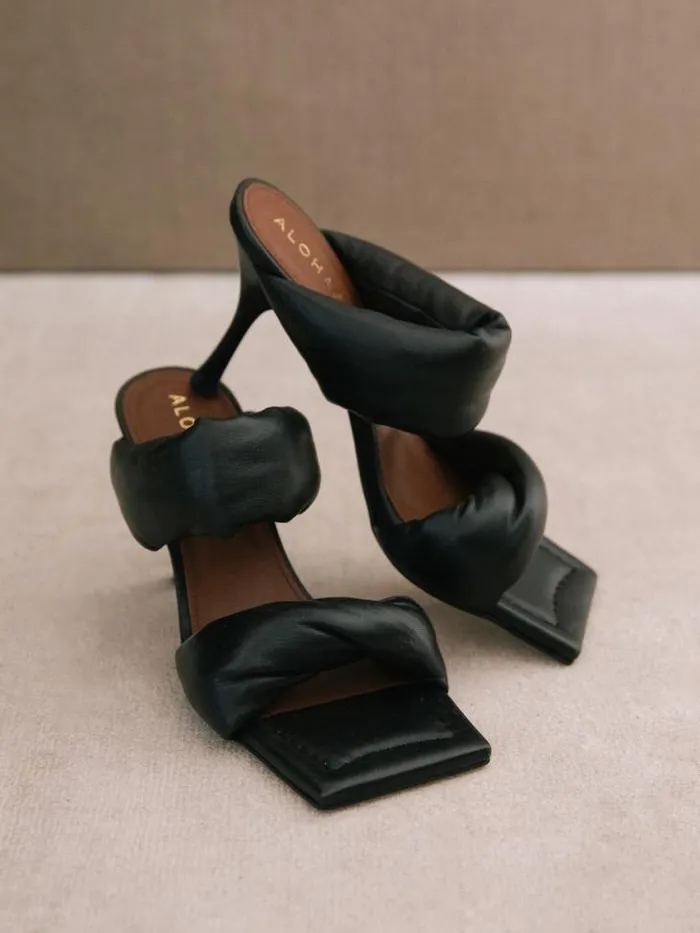ALOHAS Mules Women Twist Strap 8211 Black Leather Sandals