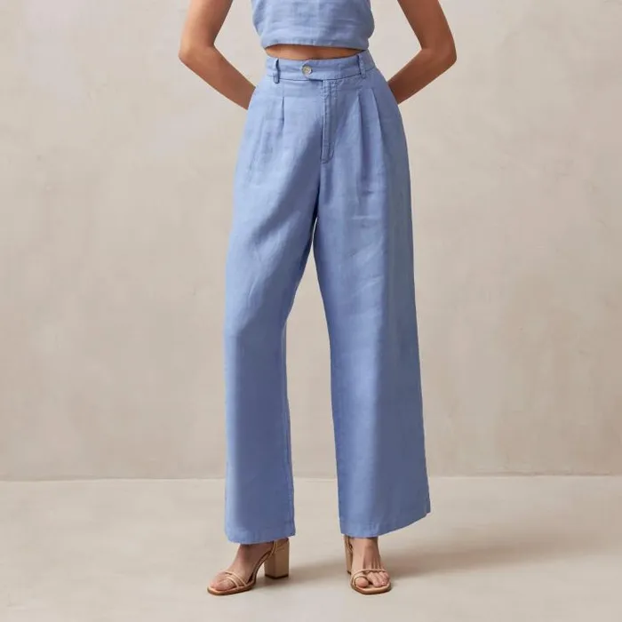 ALOHAS Pants Women Kaede 8211 Blue Linen Pants