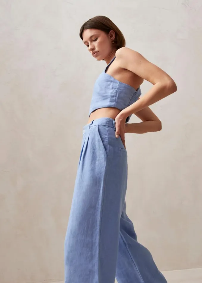 ALOHAS Pants Women Kaede 8211 Blue Linen Pants