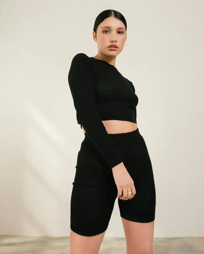 ALOHAS Pants Women Rookie 8211 Black Knit Shorts