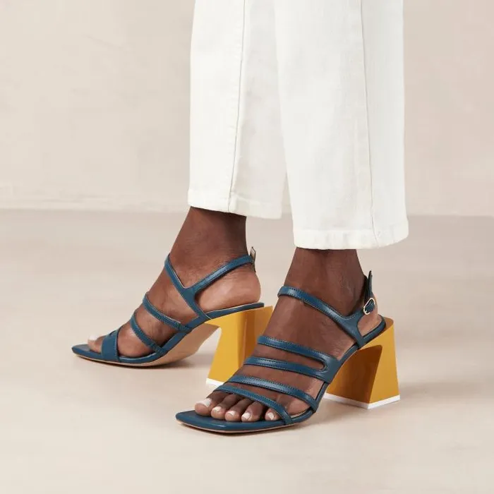 ALOHAS Sandals Women Aubrey 8211 Blue And Yellow Leather Sandals