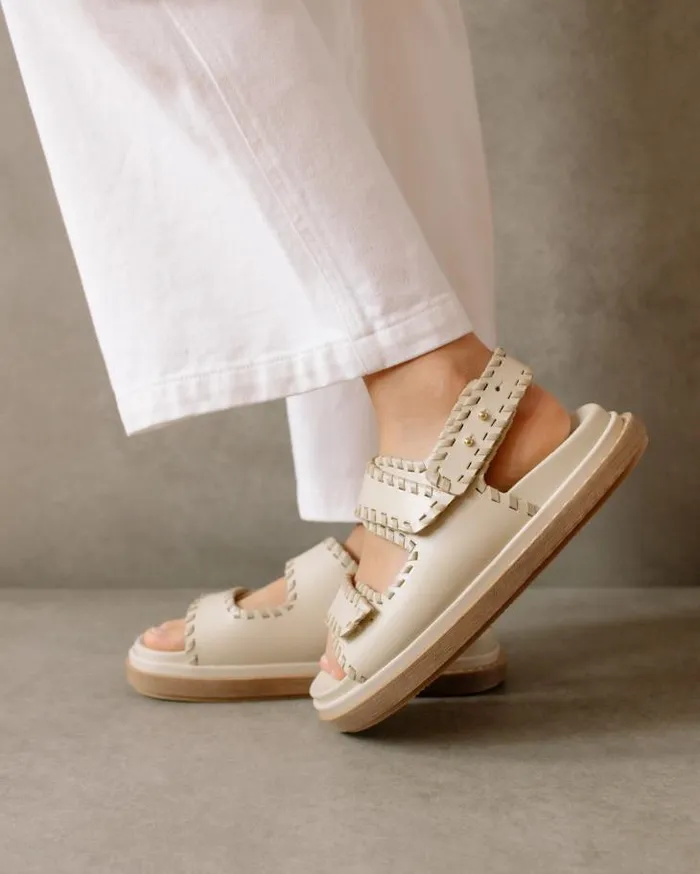 ALOHAS Sandals Women Barrel 8211 White And Beige Leather Sandals