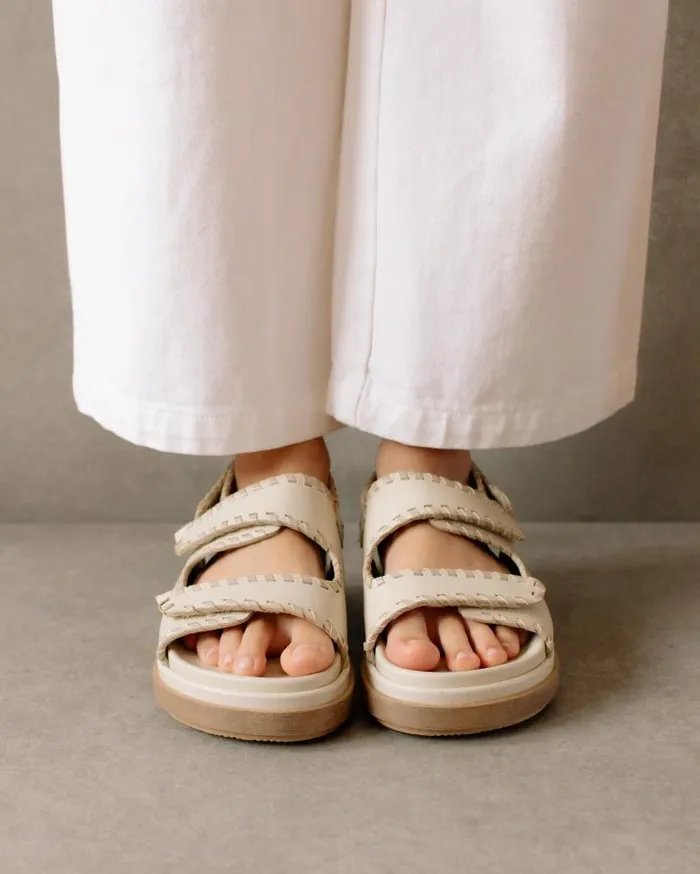 ALOHAS Sandals Women Barrel 8211 White And Beige Leather Sandals