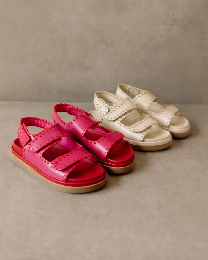 ALOHAS Sandals Women Barrel 8211 White And Beige Leather Sandals