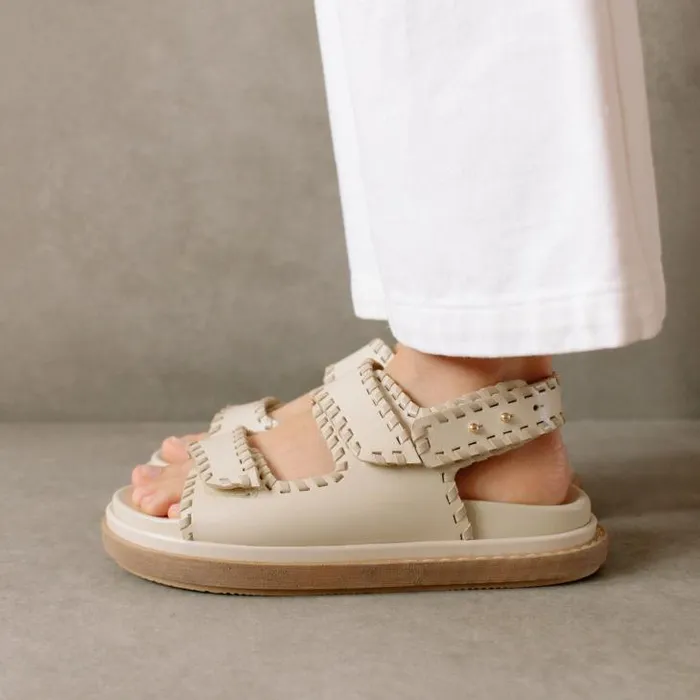 ALOHAS Sandals Women Barrel 8211 White And Beige Leather Sandals