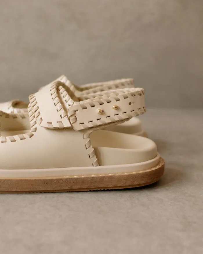 ALOHAS Sandals Women Barrel 8211 White And Beige Leather Sandals