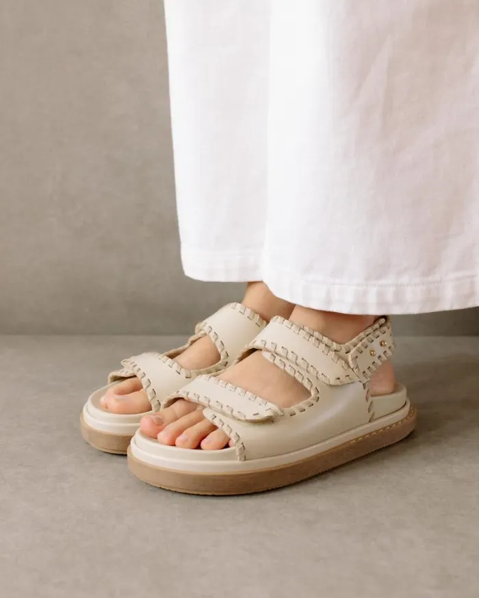 ALOHAS Sandals Women Barrel 8211 White And Beige Leather Sandals