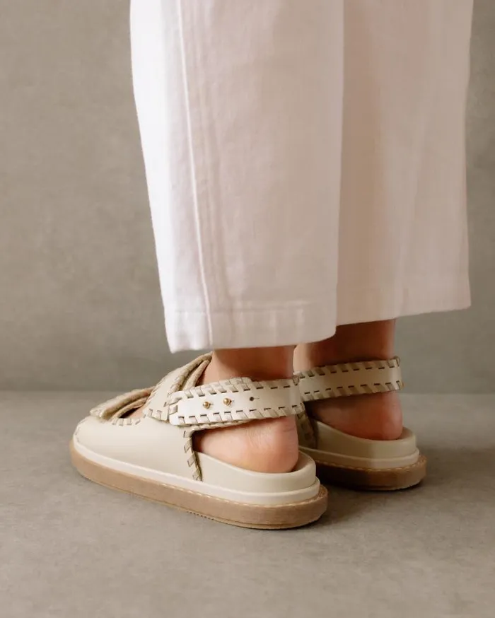 ALOHAS Sandals Women Barrel 8211 White And Beige Leather Sandals