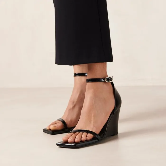 ALOHAS Sandals Women Gata 8211 Black Patent Wedge Sandals