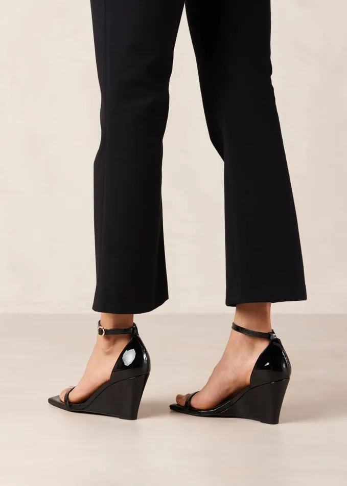 ALOHAS Sandals Women Gata 8211 Black Patent Wedge Sandals