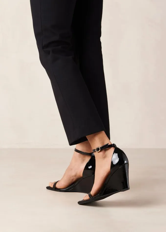 ALOHAS Sandals Women Gata 8211 Black Patent Wedge Sandals