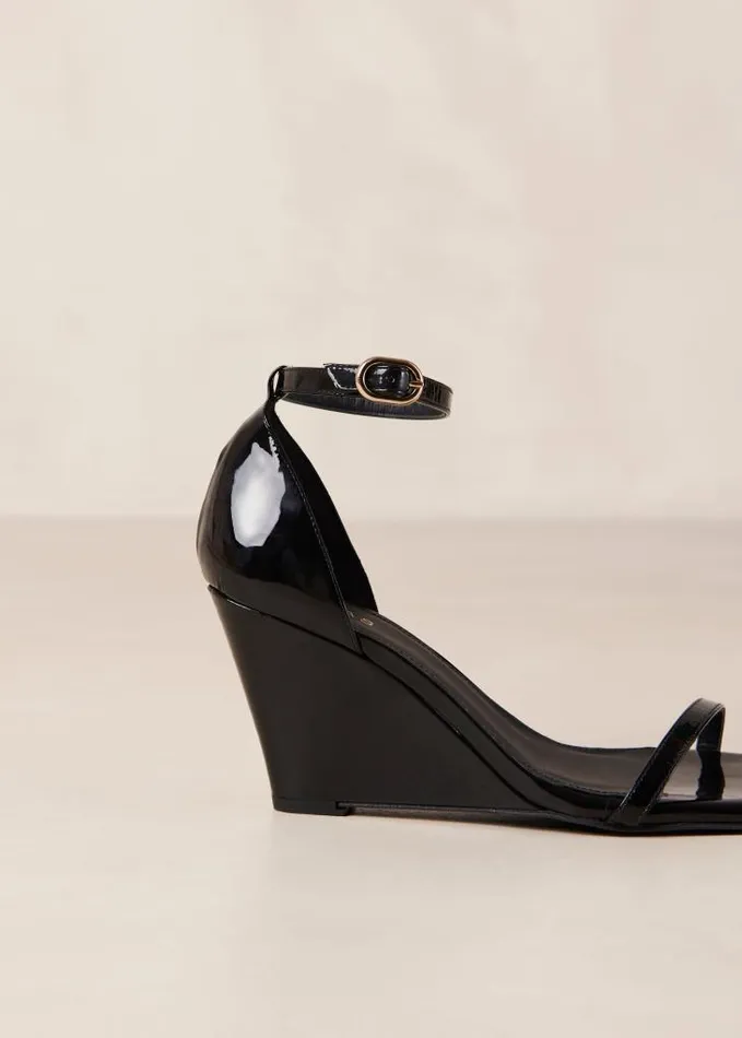 ALOHAS Sandals Women Gata 8211 Black Patent Wedge Sandals