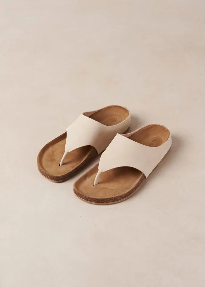 ALOHAS Sandals Women Ivy 8211 Cream Leather Thong Sandals
