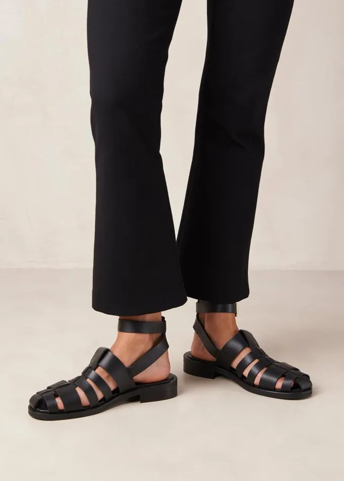 ALOHAS Sandals Women Perry 8211 Black Leather Sandals