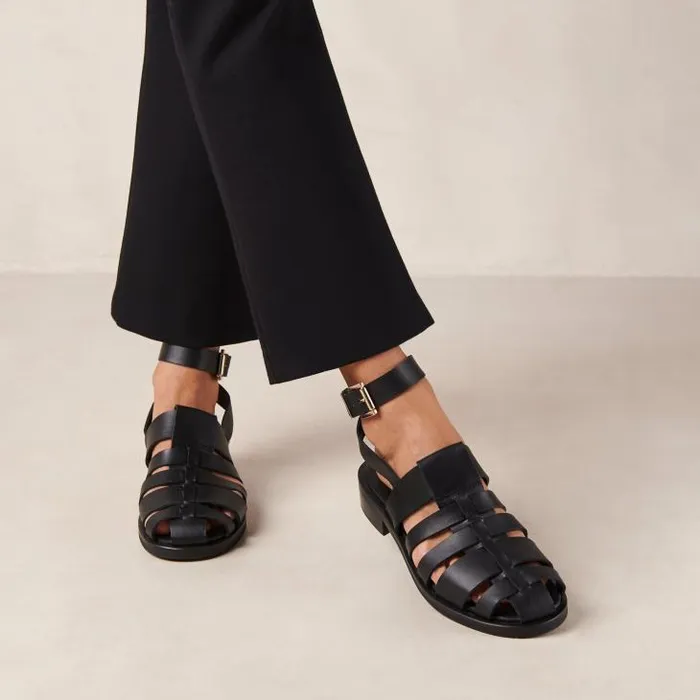 ALOHAS Sandals Women Perry 8211 Black Leather Sandals