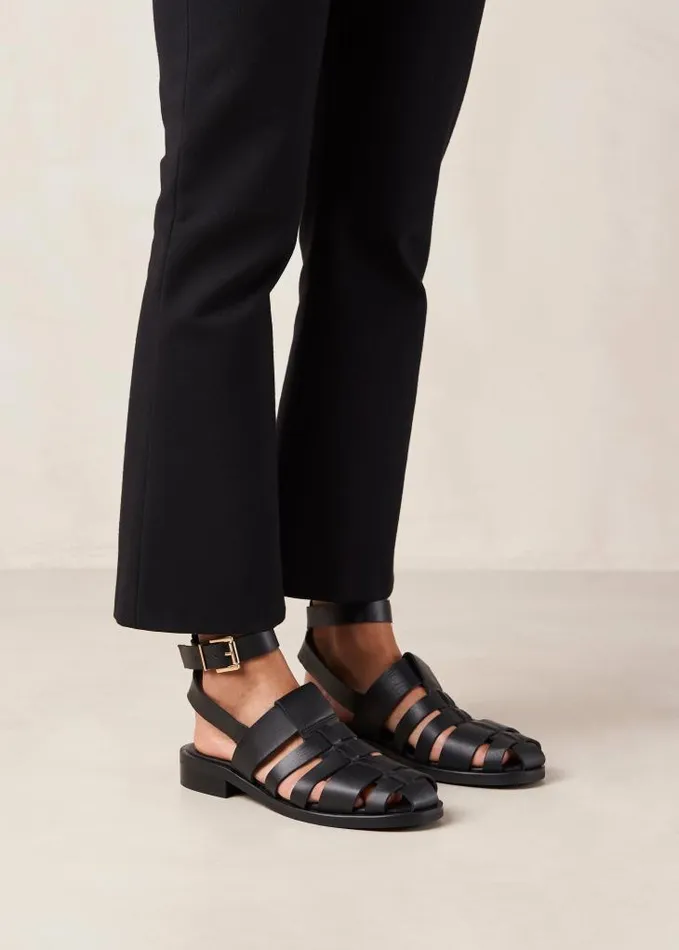 ALOHAS Sandals Women Perry 8211 Black Leather Sandals