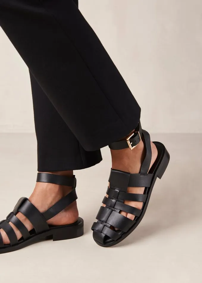 ALOHAS Sandals Women Perry 8211 Black Leather Sandals