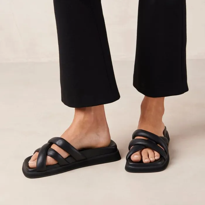 ALOHAS Sandals Women Slip On Cross Black