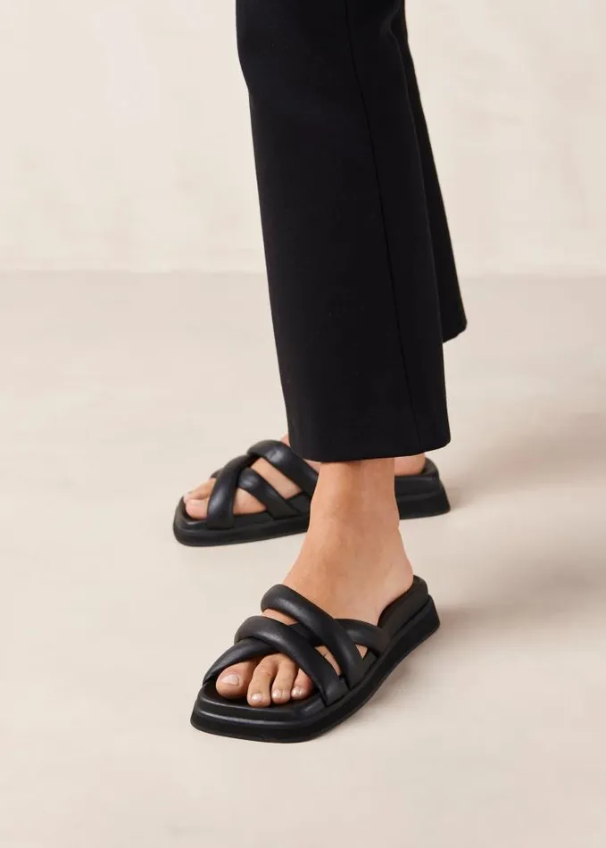 ALOHAS Sandals Women Slip On Cross Black