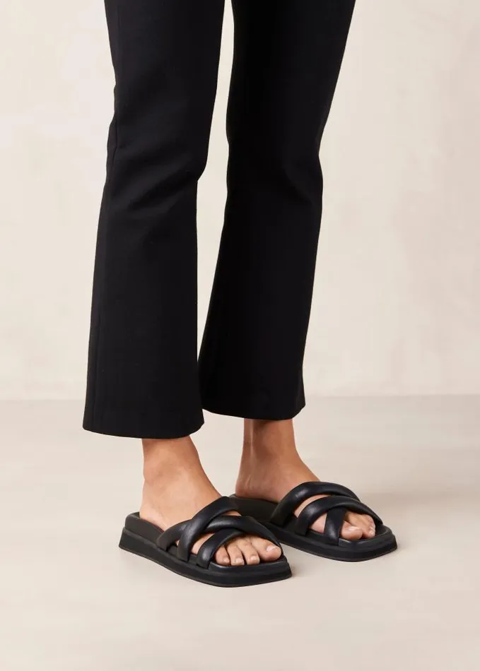 ALOHAS Sandals Women Slip On Cross Black