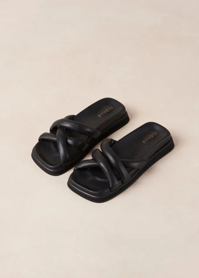 ALOHAS Sandals Women Slip On Cross Black