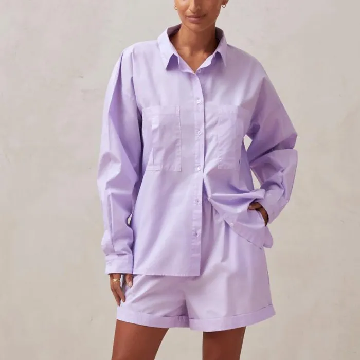 ALOHAS Shirts Women Domi 8211 Purple Cotton Shirt