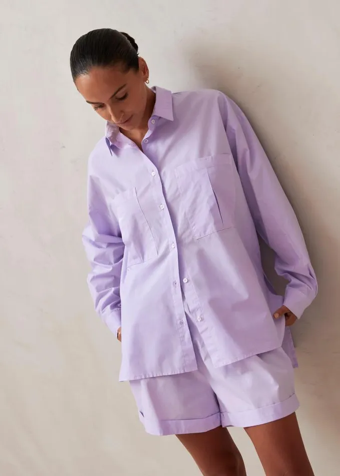 ALOHAS Shirts Women Domi 8211 Purple Cotton Shirt