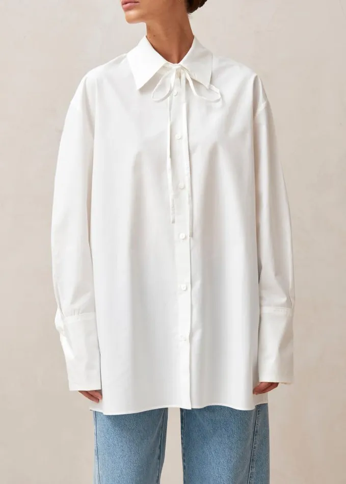 ALOHAS Shirts Women Sempe 8211 White Cotton Necktie Shirt