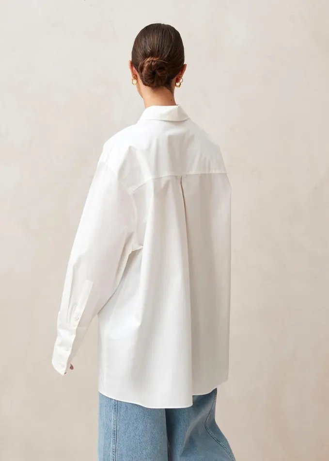 ALOHAS Shirts Women Sempe 8211 White Cotton Necktie Shirt