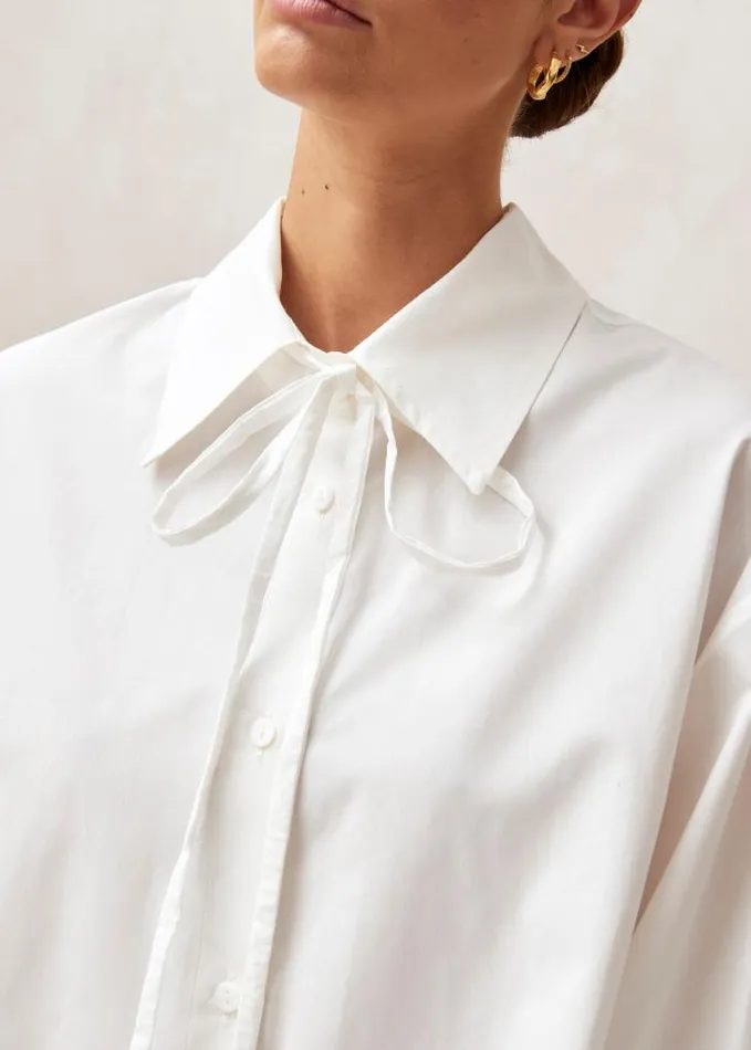 ALOHAS Shirts Women Sempe 8211 White Cotton Necktie Shirt
