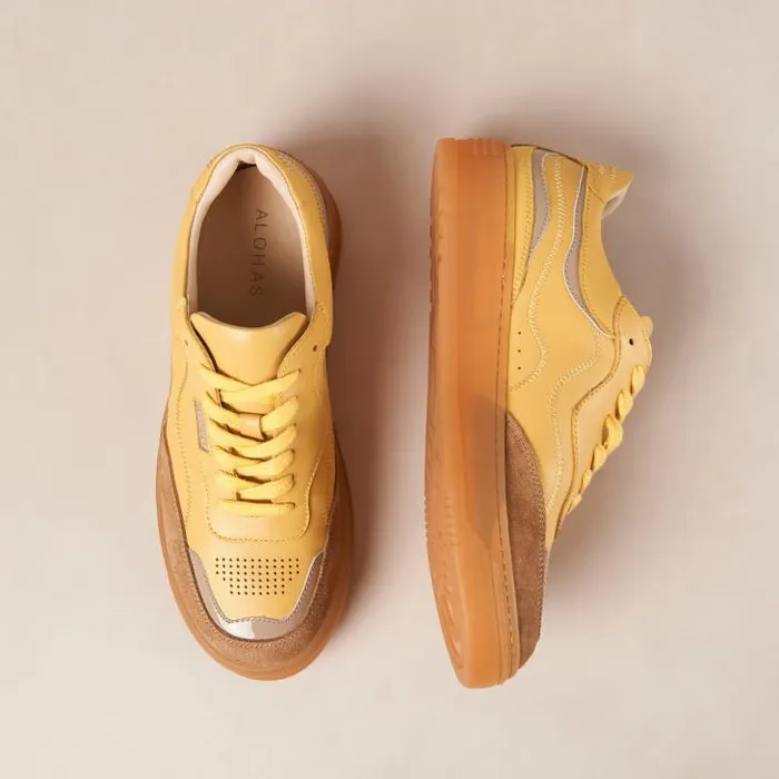 ALOHAS Sneakers Women TB87 8211 Yellow And Grey Leather Sneakers