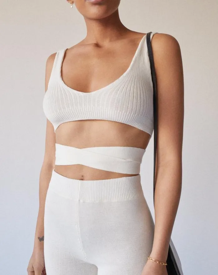 ALOHAS Tops Women Bare 8211 White Knit Top