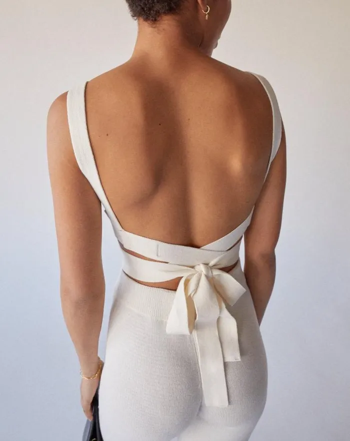 ALOHAS Tops Women Bare 8211 White Knit Top