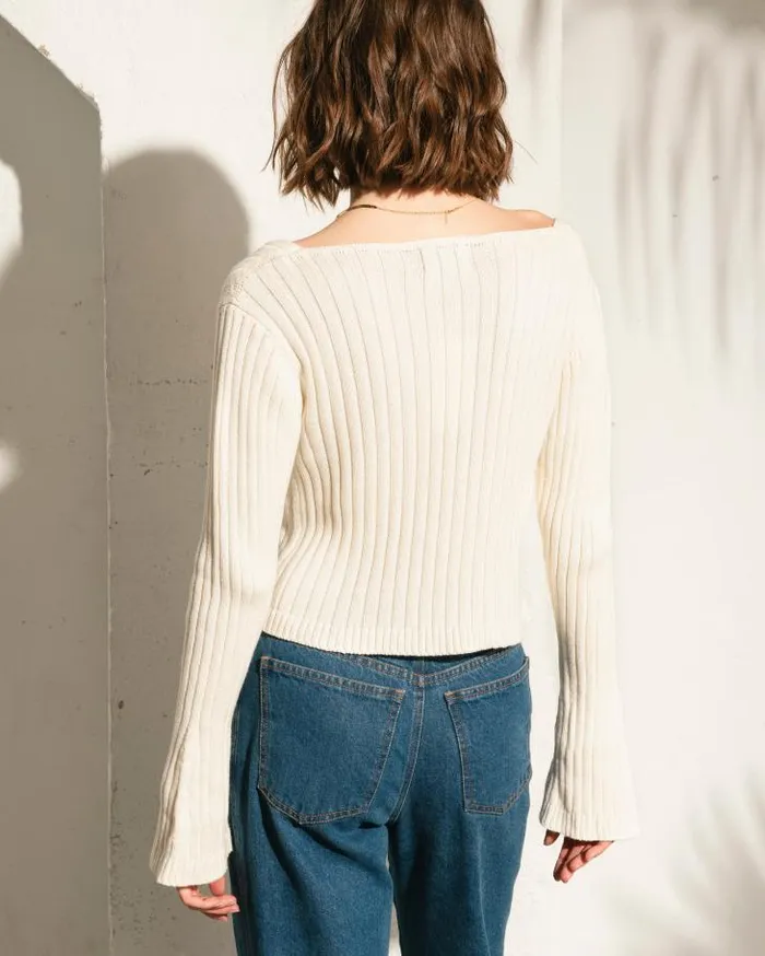 ALOHAS Tops Women Flirty Laced 8211 White Knit Top