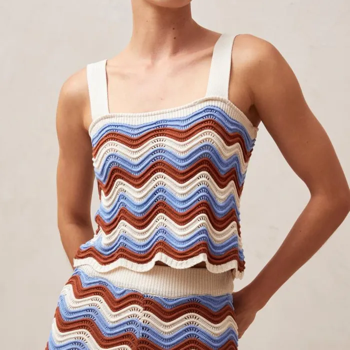ALOHAS Tops Women Macari 8211 Blue and Brown Multicolor Knit Top