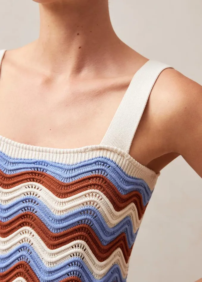 ALOHAS Tops Women Macari 8211 Blue and Brown Multicolor Knit Top