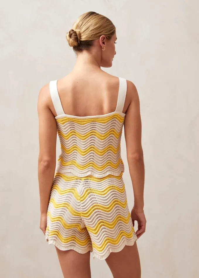 ALOHAS Tops Women Macari 8211 Yellow and Cream Knit Top