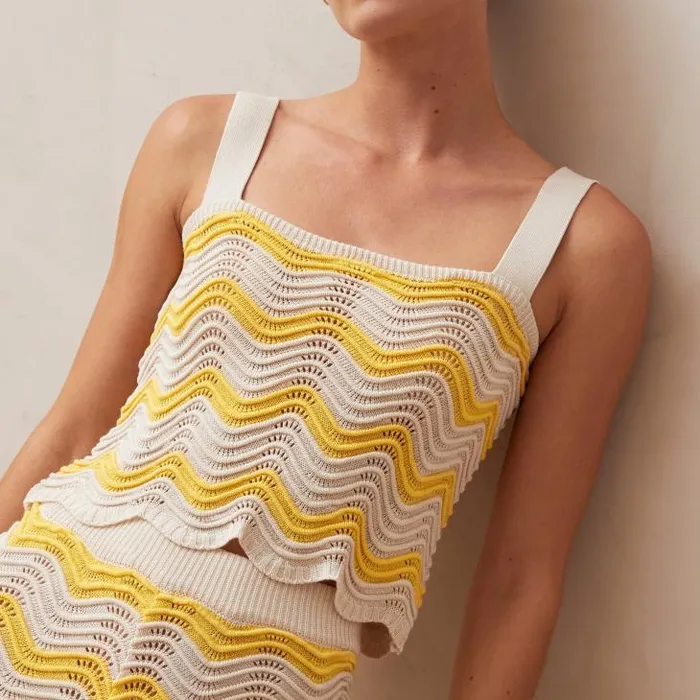 ALOHAS Tops Women Macari 8211 Yellow and Cream Knit Top