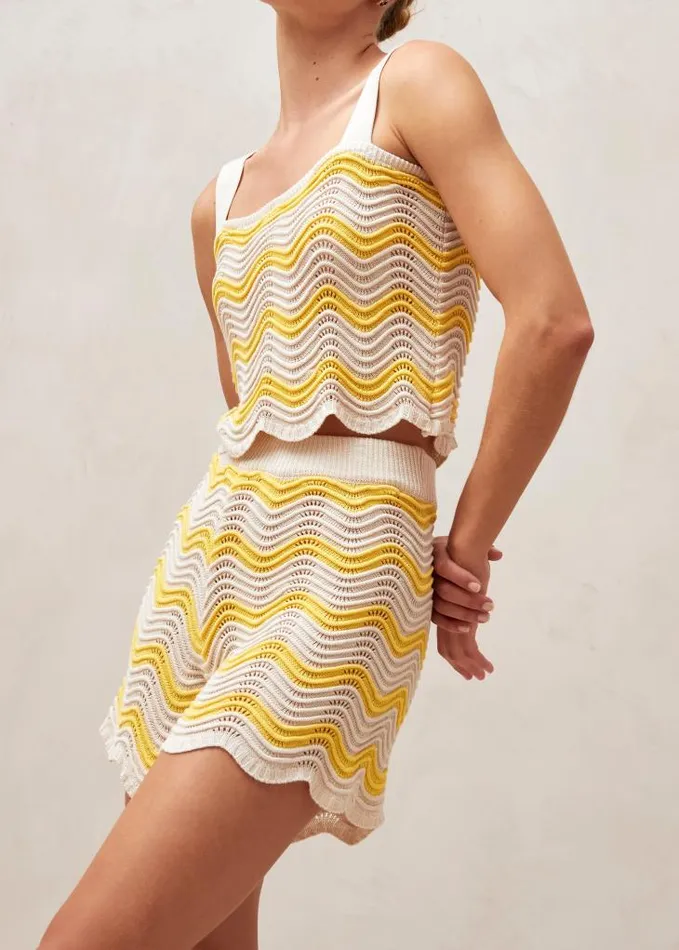 ALOHAS Tops Women Macari 8211 Yellow and Cream Knit Top