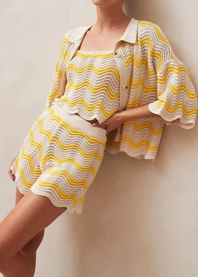 ALOHAS Tops Women Macari 8211 Yellow and Cream Knit Top