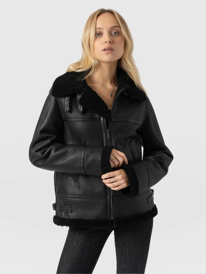 Amelia Aviator Jacket 8211 Black Black Women Saint And Sofia Coats and Jackets Amelia Aviator Jacket 8211 Black Black Women Saint And Sofia Coats and Jackets