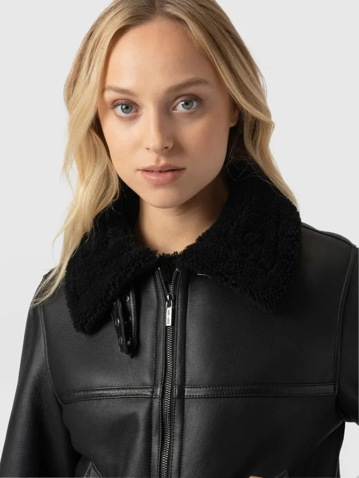 Amelia Aviator Jacket 8211 Black Black Women Saint And Sofia Coats and Jackets