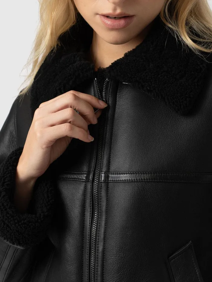 Amelia Aviator Jacket 8211 Black Black Women Saint And Sofia Coats and Jackets