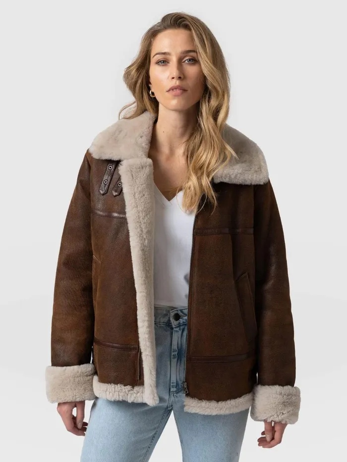 Amelia Aviator Jacket 8211 Brown Brown Women Saint And Sofia Coats and Jackets