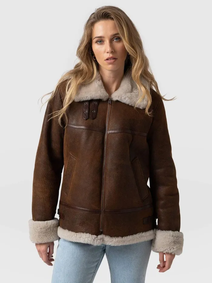 Amelia Aviator Jacket 8211 Brown Brown Women Saint And Sofia Coats and Jackets