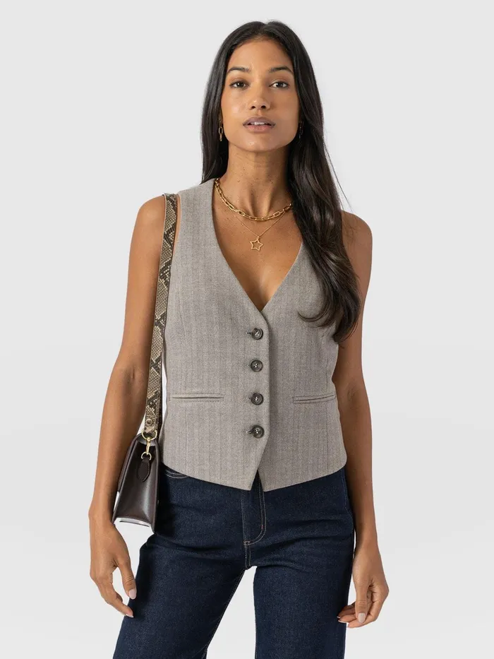 Astrid Vest 8211 Brown Herringbone Brown Herringbone Women Saint And Sofia Blazers