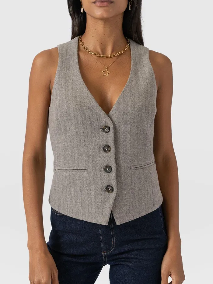 Astrid Vest 8211 Brown Herringbone Brown Herringbone Women Saint And Sofia Blazers